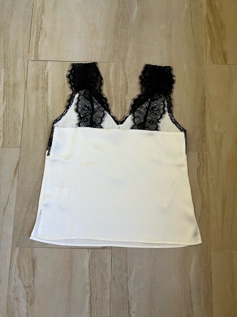 White and Black Lace Trim Camisole Cami Tank - Picture 6 of 11